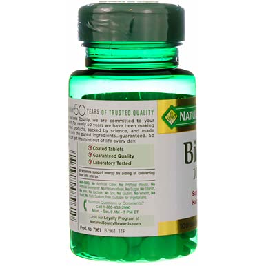 Nature's Bounty Biotin 1000 mcg Coated Tablets – 100 Count (1 Pack)