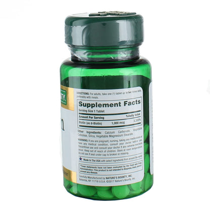 Nature's Bounty Biotin 1000 mcg Tablets - 200 ea Pack (2 Bottles)