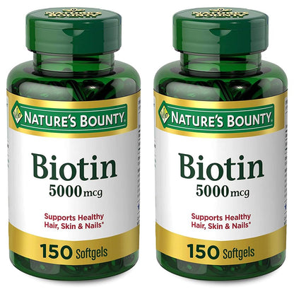 Set of 2 Nature's Bounty Biotin 5000 mcg, 150 Softgels