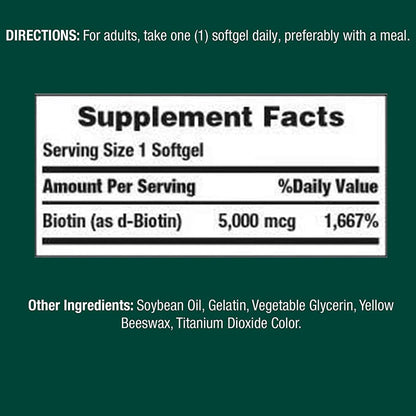Set of 2 Nature's Bounty Biotin 5000 mcg, 150 Softgels