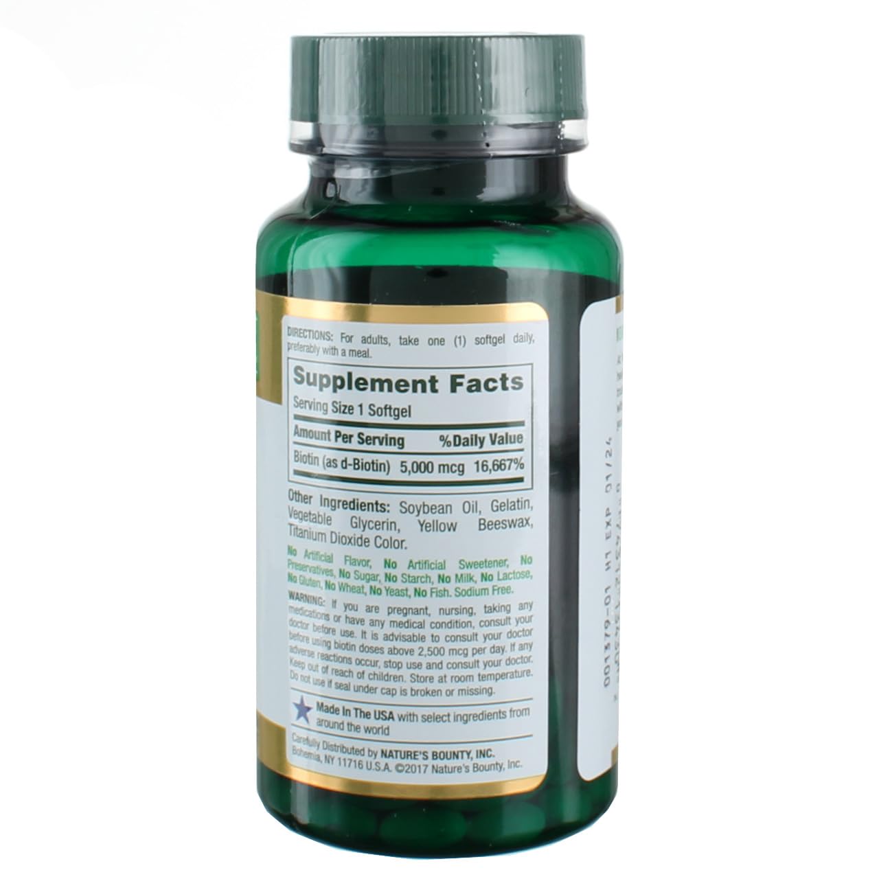 Nature's Bounty Biotin 5000 mcg Liquid Softgels – Pack of 3 (72 ea)