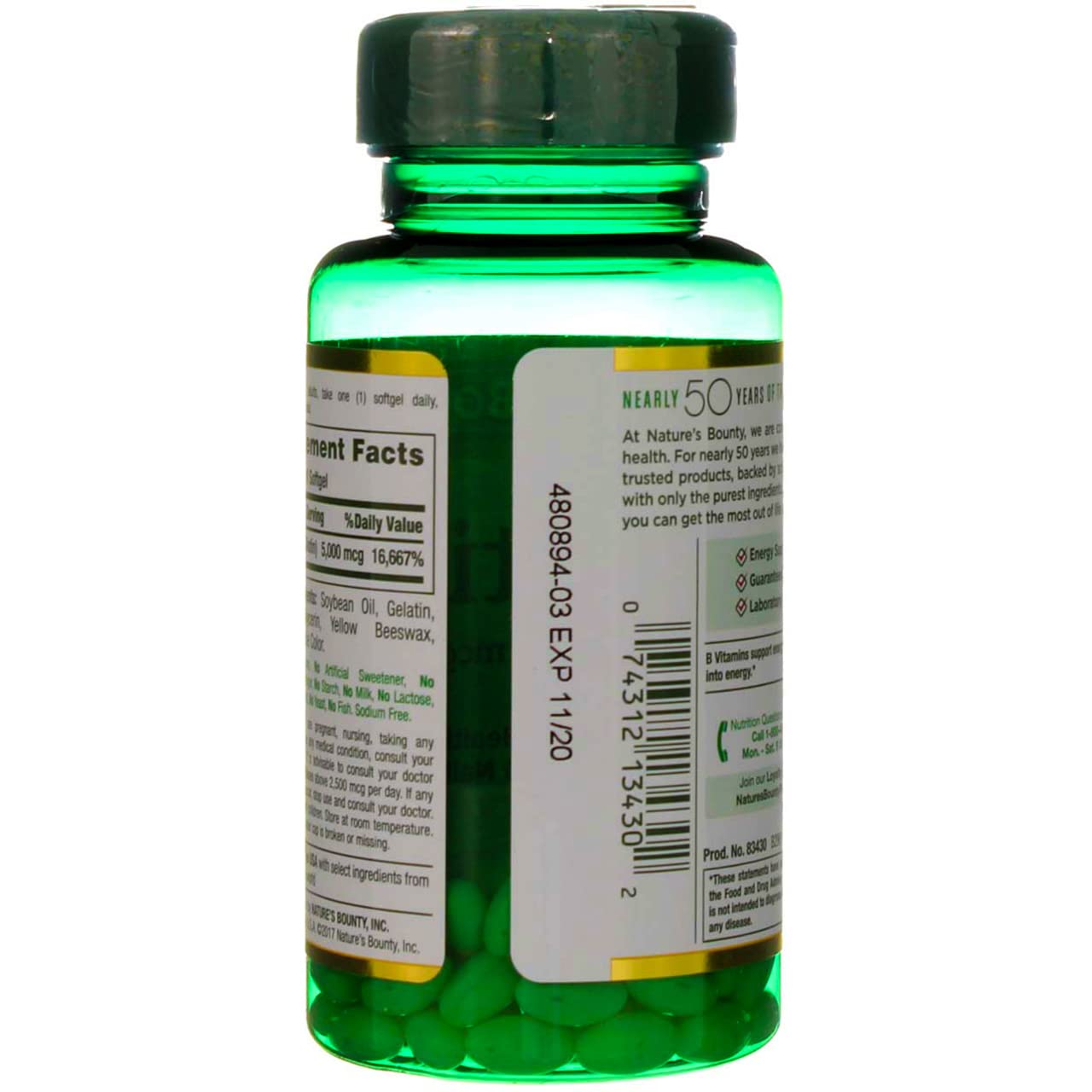 Nature's Bounty Biotin 5000 mcg Liquid Softgels – Pack of 3 (72 ea)