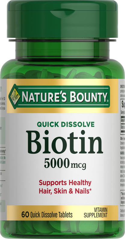 Nature's Bounty Biotin 5000 mcg | Supports Metabolism & Healthy Hair, Skin & Nails | 60 Quick-Dissolve Tablets