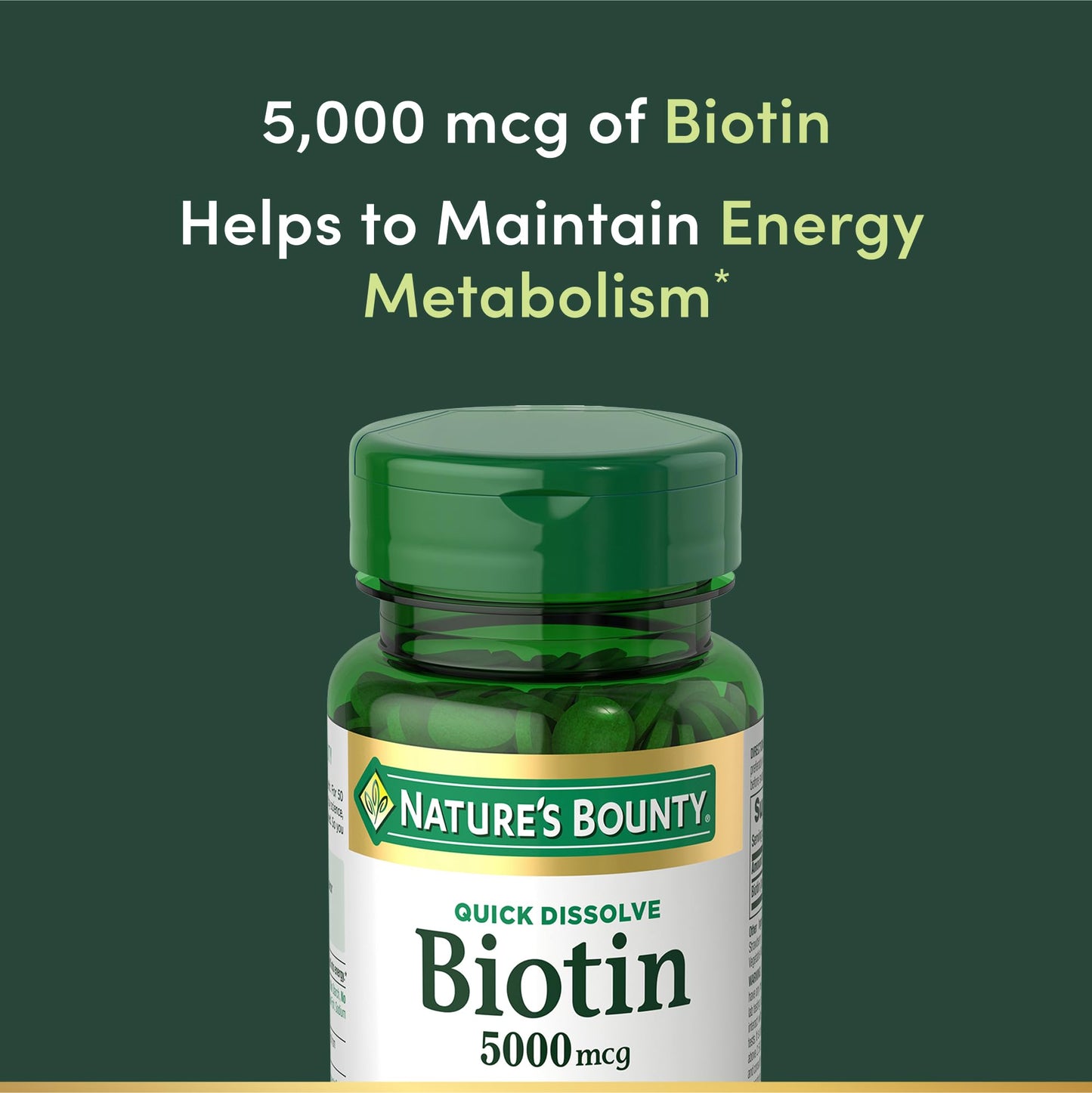 Nature's Bounty Biotin 5000 mcg | Supports Metabolism & Healthy Hair, Skin & Nails | 60 Quick-Dissolve Tablets