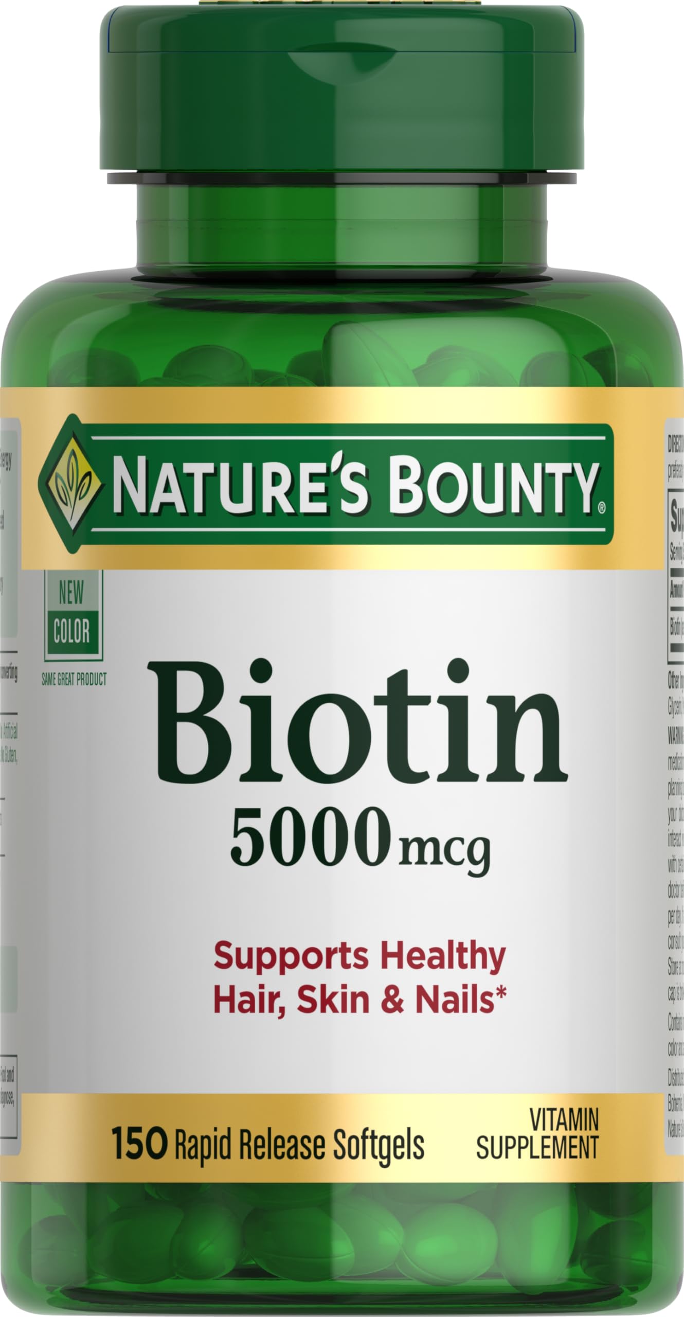 Nature's Bounty Biotin 5000 mcg - Supports Metabolism, Hair, Skin & Nails (150 Softgels)