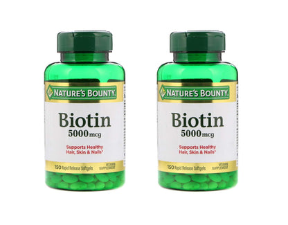 Set of 2 Nature's Bounty Biotin 5000 mcg Softgels – 300 Softgels Total