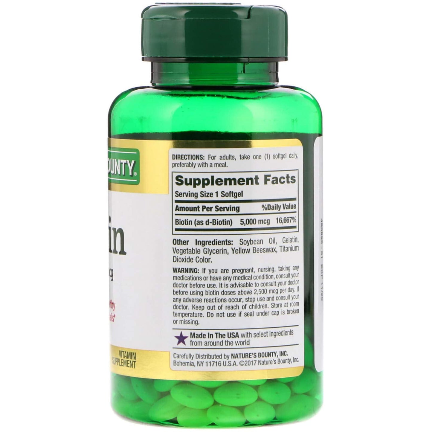 Set of 2 Nature's Bounty Biotin 5000 mcg Softgels – 300 Softgels Total