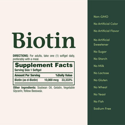 Nature's Bounty Biotin 10,000 mcg | Hair, Skin & Nails | Rapid Release Softgels 180 Count