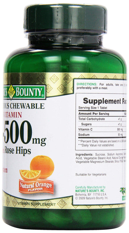 Nature's Bounty C-500 mg Chewable Tablets with Rose Hips - 90 Count