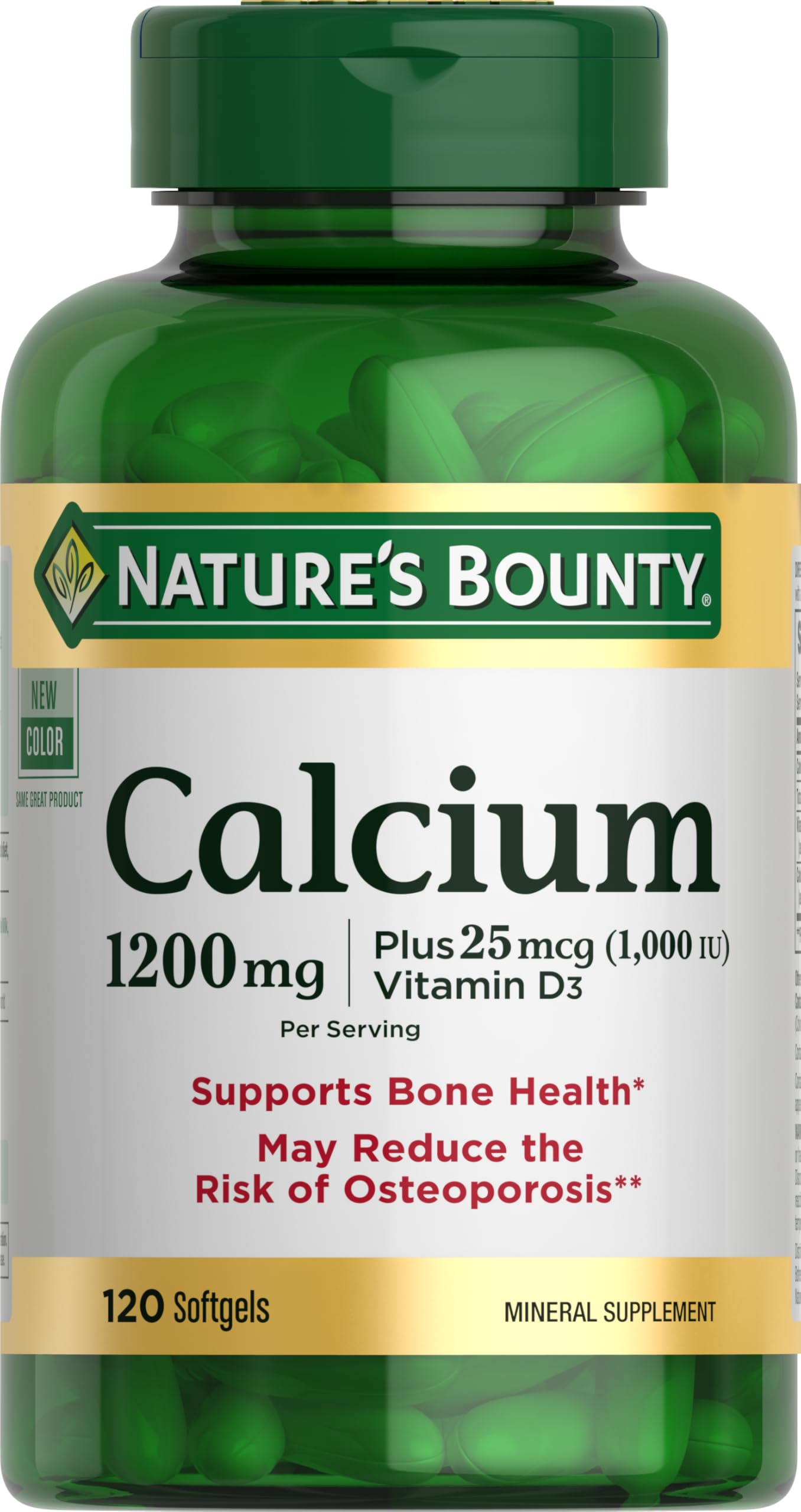 Nature's Bounty Calcium 1200 mg + Vitamin D3 1000 IU Softgels – Bone Health, 120 ct