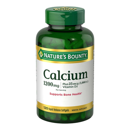 Nature's Bounty Calcium Carbonate & Vitamin D - 1200mg Calcium + 1000IU D3, 120 Softgels