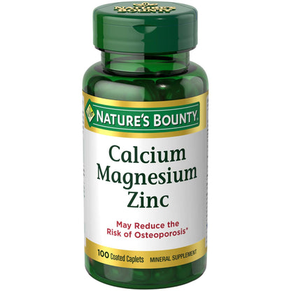 Nature's Bounty Calcium Magnesium Zinc Caplets – Bone & Immune Health, 1000mg Calcium, 400mg Magnesium, 600 IU Vitamin D, Gluten Free | 100 Caplets