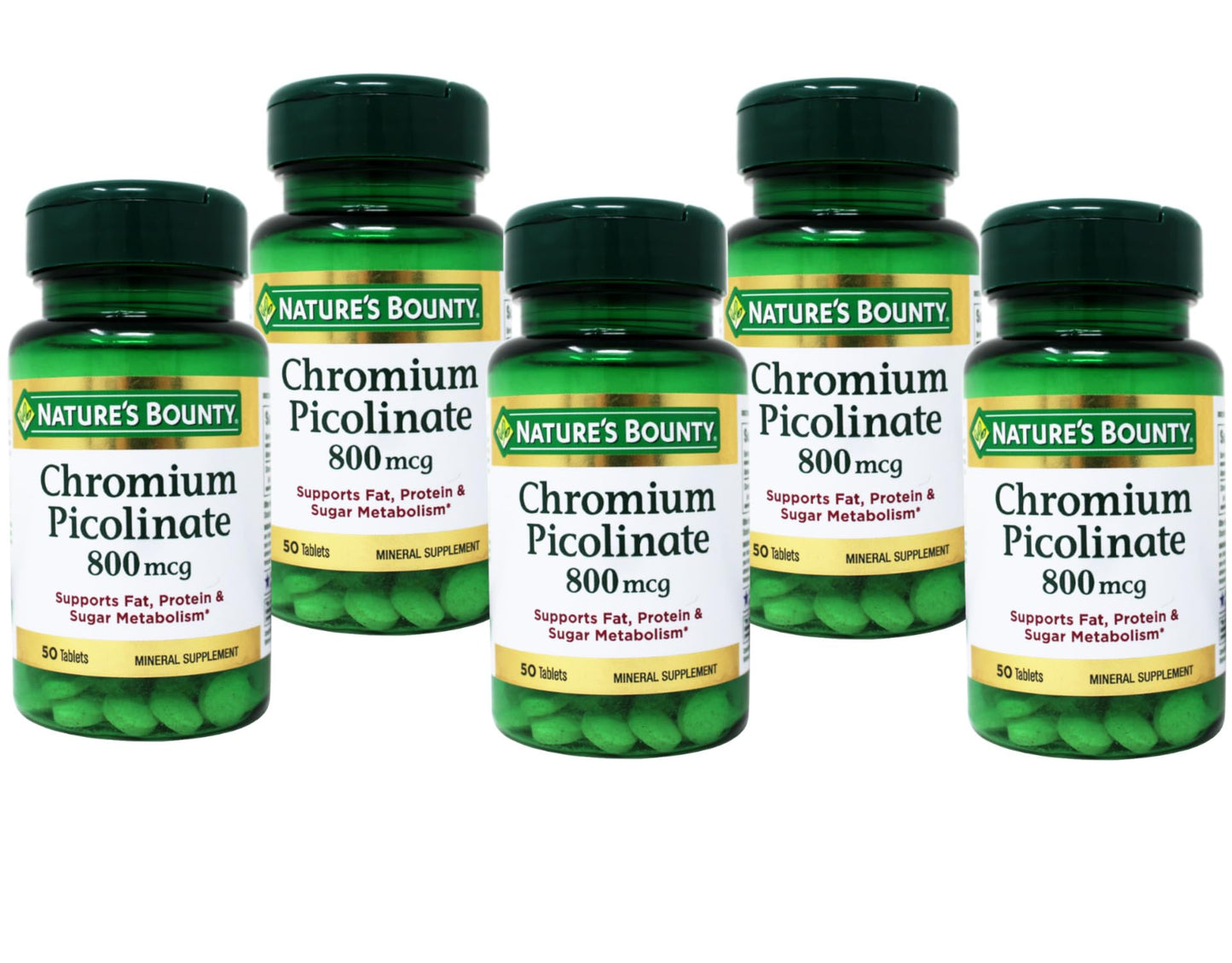 Nature's Bounty Chromium Picolinate 800 mcg Tablets – Pack of 5 (50 ea)