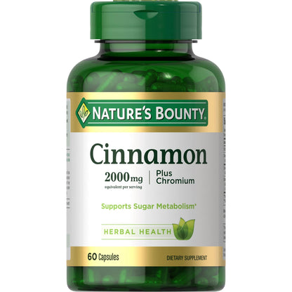 Nature's Bounty Cinnamon 2000 mg Plus Chromium – Sugar Metabolism Support, 60 Capsules