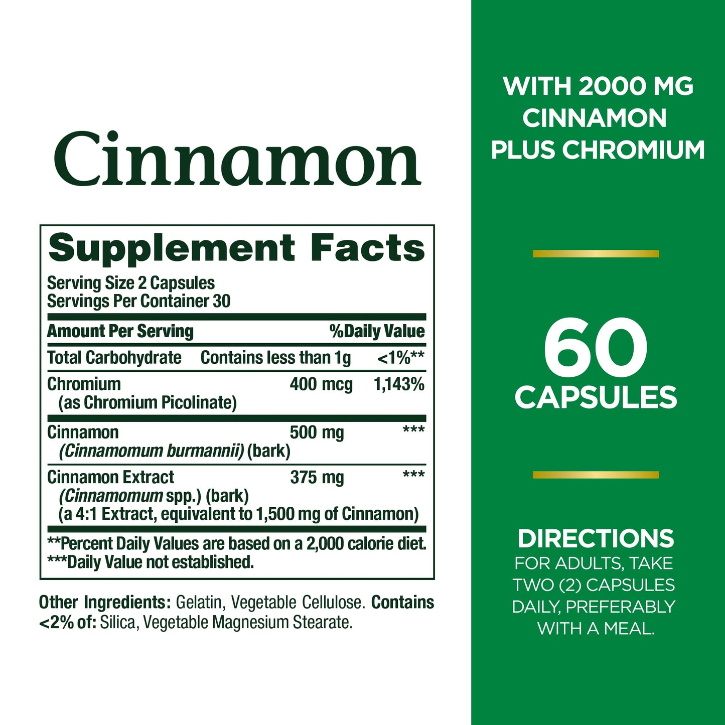 Nature's Bounty Cinnamon 2000 mg Plus Chromium – Sugar Metabolism Support, 60 Capsules