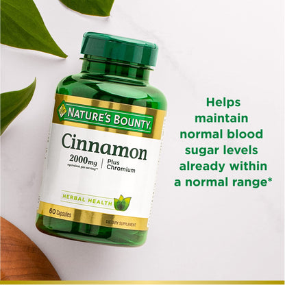Nature's Bounty Cinnamon 2000 mg Plus Chromium – Sugar Metabolism Support, 60 Capsules