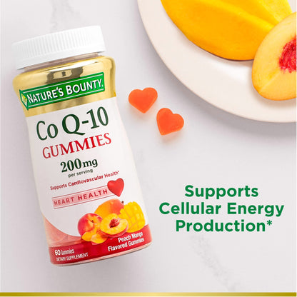 Nature's Bounty CoQ10 Gummies 200 mg – Peach Mango, 60 Count, Heart Health Support
