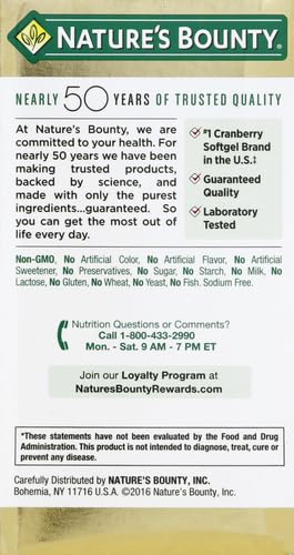 Nature's Bounty Cranberry Dietary Supplement – Urinary Tract & Immune Support, 60 Softgels, 25,200 mg