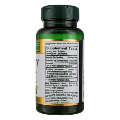 Nature's Bounty Cranberry Fruit Softgels 4200mg + Vitamin C, 100 Count