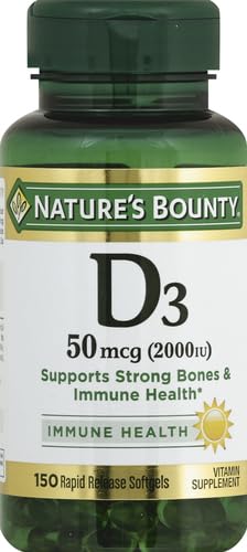 Nature's Bounty Vitamin D3 2000 IU Softgels – 150 Count