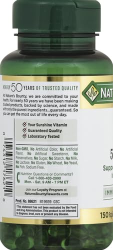 Nature's Bounty Vitamin D3 2000 IU Softgels – 150 Count