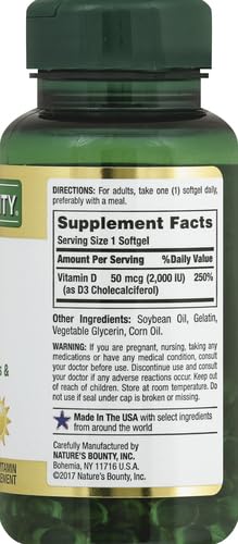 Nature's Bounty Vitamin D3 2000 IU Softgels – 150 Count