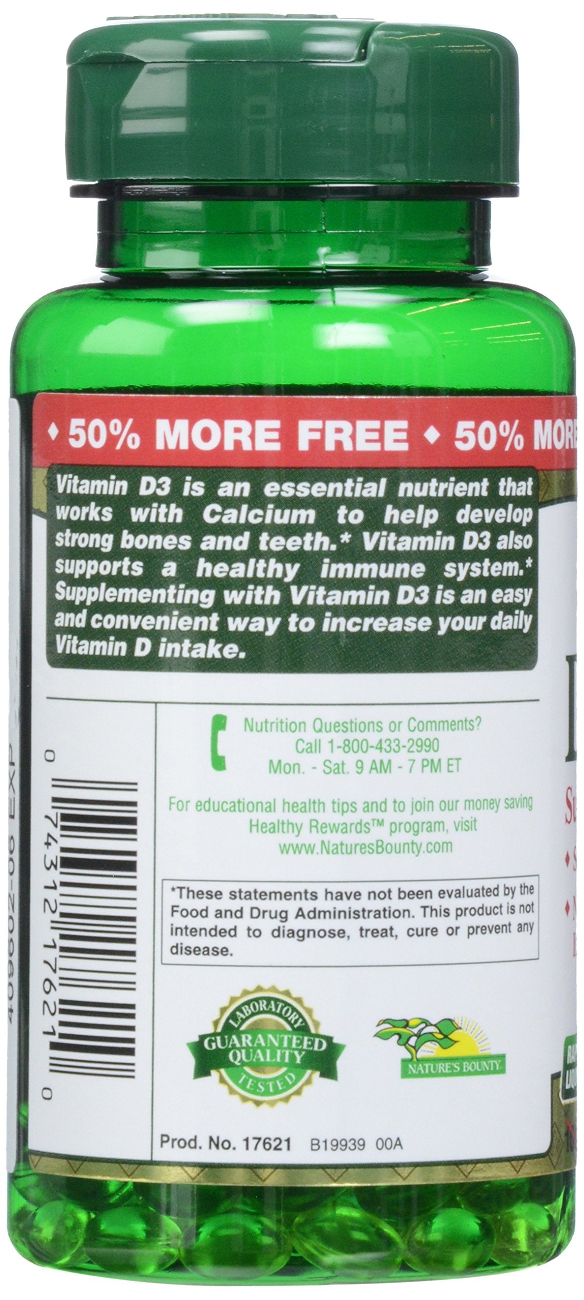 Nature's Bounty Vitamin D3 2000 IU Softgels – 150 Count