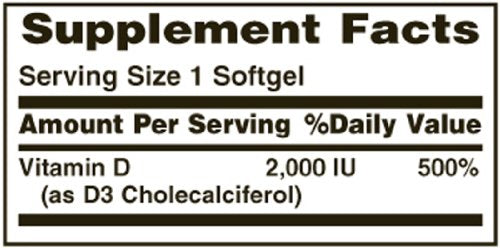 Nature's Bounty Vitamin D3 2000 IU Softgels – 150 Count