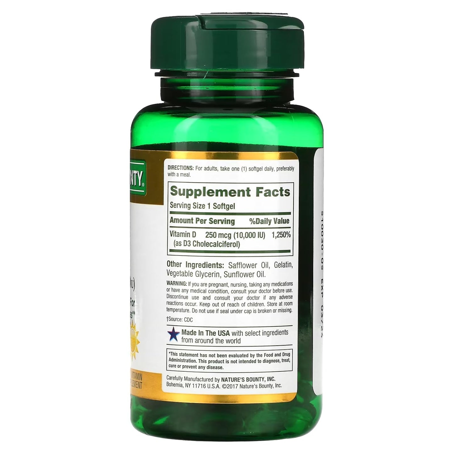 Nature's Bounty D3-10,000 IU Softgels 72 ea (Pack of 4) – Vitamin D3 Supplement
