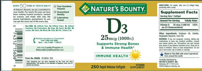 Nature's Bounty Vitamin D3 1000 IU Rapid Release Softgels - 250 ea (Pack of 2)