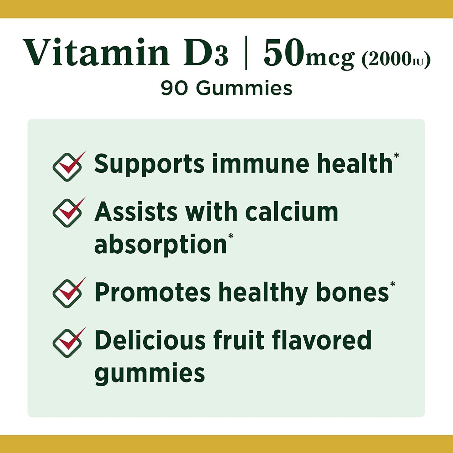 Nature's Bounty Vitamin D3 Gummies – Immune Support (50 mcg/2000 IU) – 90 Gummies