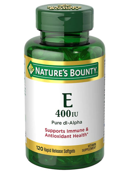 Nature's Bounty E-400 IU Pure dl-Alpha Softgels, 120 Count | Vitamin E Antioxidant & Immune Support
