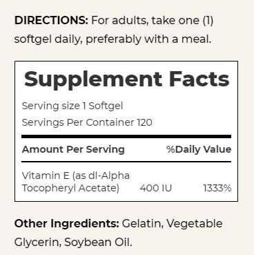 Nature's Bounty E-400 IU Pure dl-Alpha Softgels, 120 Count | Vitamin E Antioxidant & Immune Support