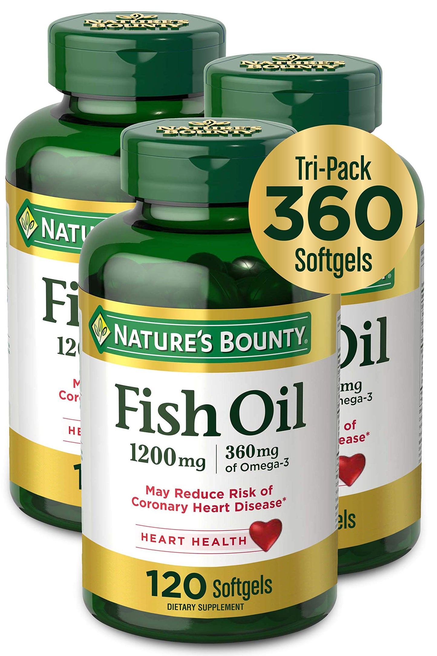 Nature's Bounty Fish Oil 1200 mg | 360 mg EPA/DHA per Softgel | 3 Pack (360 Softgels)
