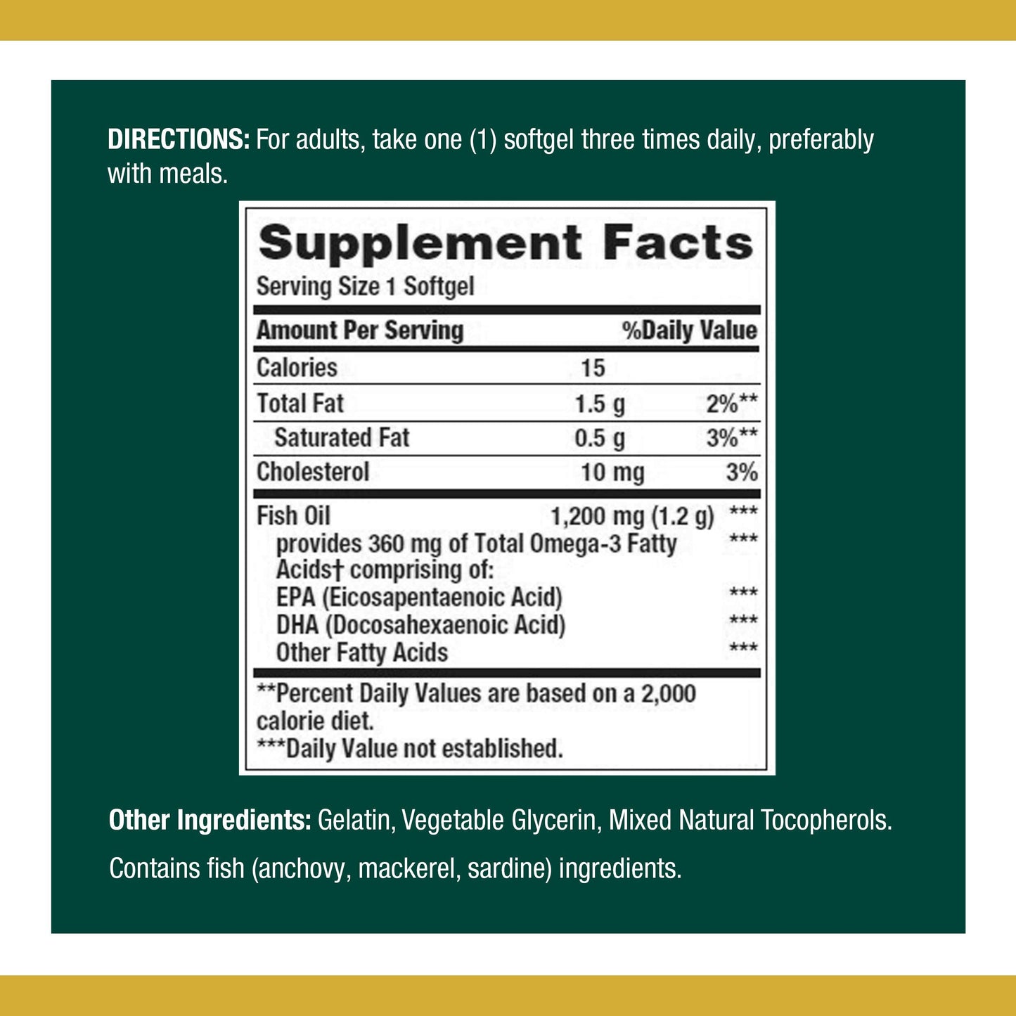 Nature's Bounty Fish Oil 1200 mg | 360 mg EPA/DHA per Softgel | 3 Pack (360 Softgels)
