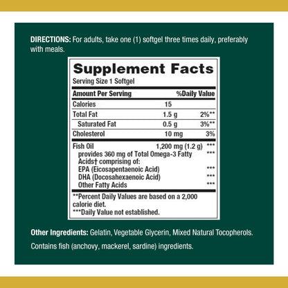 Nature's Bounty Fish Oil 1200 mg | 360 mg EPA/DHA per Softgel | 3 Pack (360 Softgels)