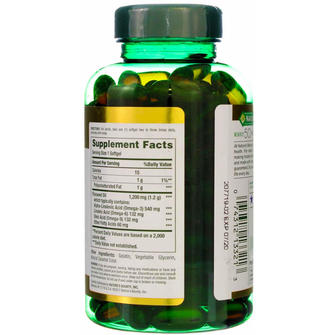 Nature's Bounty Flaxseed Oil 1200 mg, Rapid Release Softgels — Heart Health & Wellness (125 Count, Pack of 2)