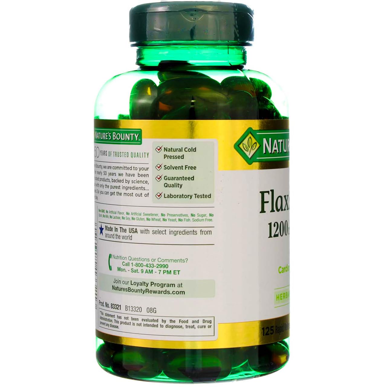 Nature's Bounty Flaxseed Oil 1200 mg, Rapid Release Softgels — Heart Health & Wellness (125 Count, Pack of 2)