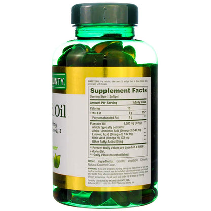Nature's Bounty Flaxseed Oil 1200 mg, Rapid Release Softgels — Heart Health & Wellness (125 Count, Pack of 2)