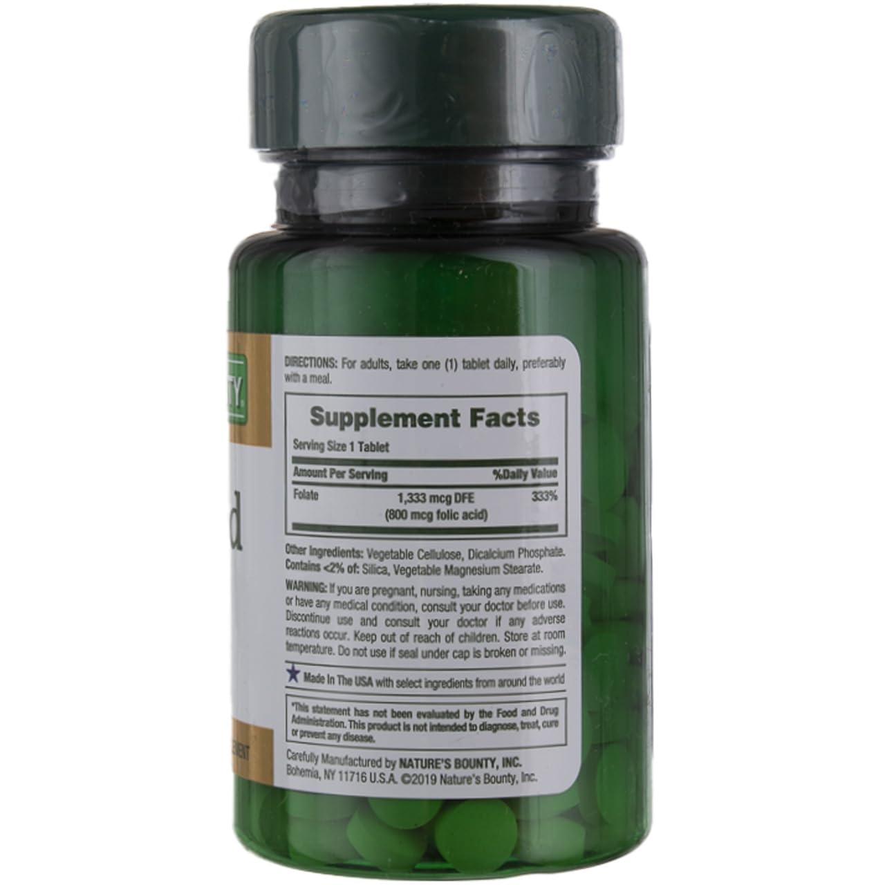 Nature's Bounty Folic Acid 800 mcg Tablets, 250 ct