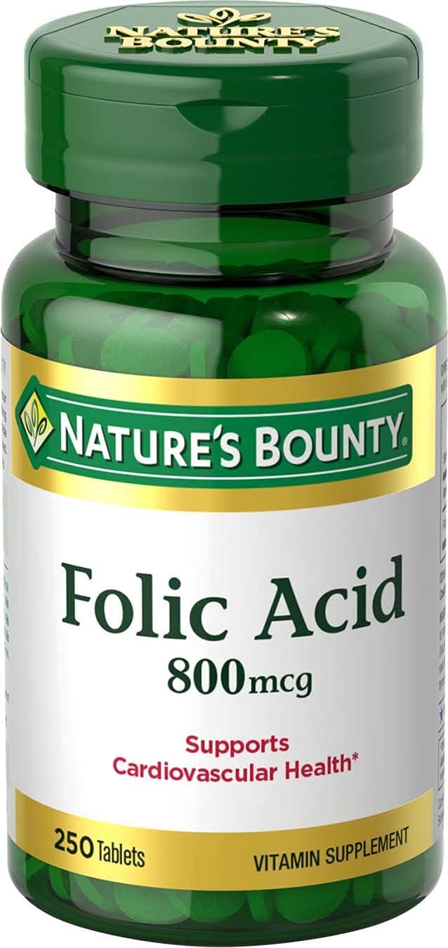 Nature's Bounty Folic Acid 800 mcg – Maximum Strength Vitamin Supplement (250 Tablets, Pack of 2)