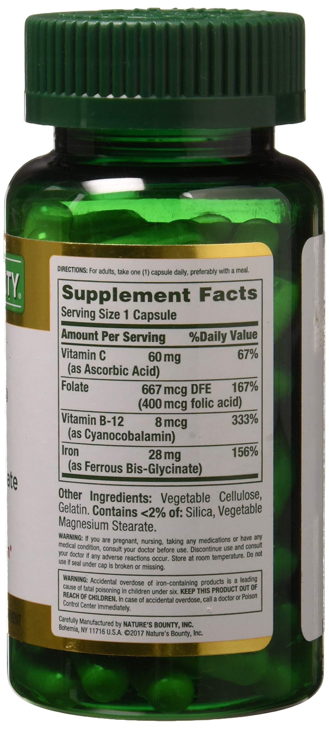 Nature's Bounty Gentle Iron 28 mg 90 Capsules – Iron Supplements for Energy and Healthy Blood