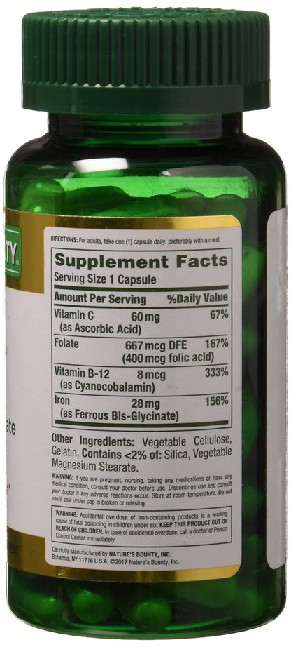 Nature's Bounty Gentle Iron 28 mg 90 Capsules – Iron Supplements for Energy and Healthy Blood