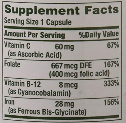 Nature's Bounty Gentle Iron 28 mg 90 Capsules – Iron Supplements for Energy and Healthy Blood