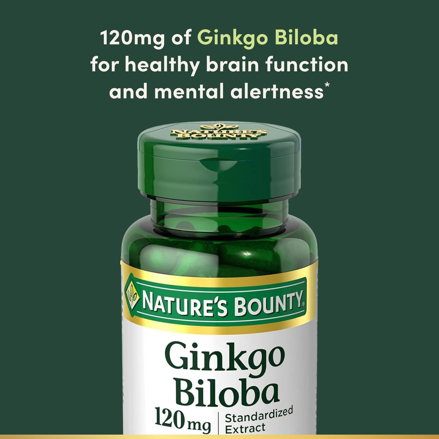 Nature's Bounty Ginkgo Biloba 120 mg — Brain Function & Memory Support | 100 Capsules