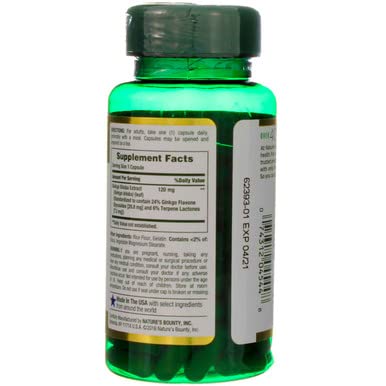 Nature's Bounty Ginkgo Biloba 120 mg Double Strength - 100 Capsules, Pack of 2