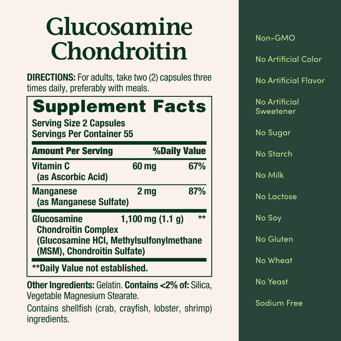 Nature's Bounty Glucosamine Chondroitin Pills – Joint Health, 110 Capsules