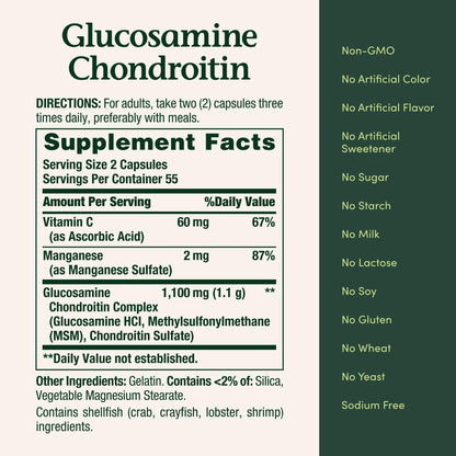 Nature's Bounty Glucosamine Chondroitin Pills – Joint Health, 110 Capsules