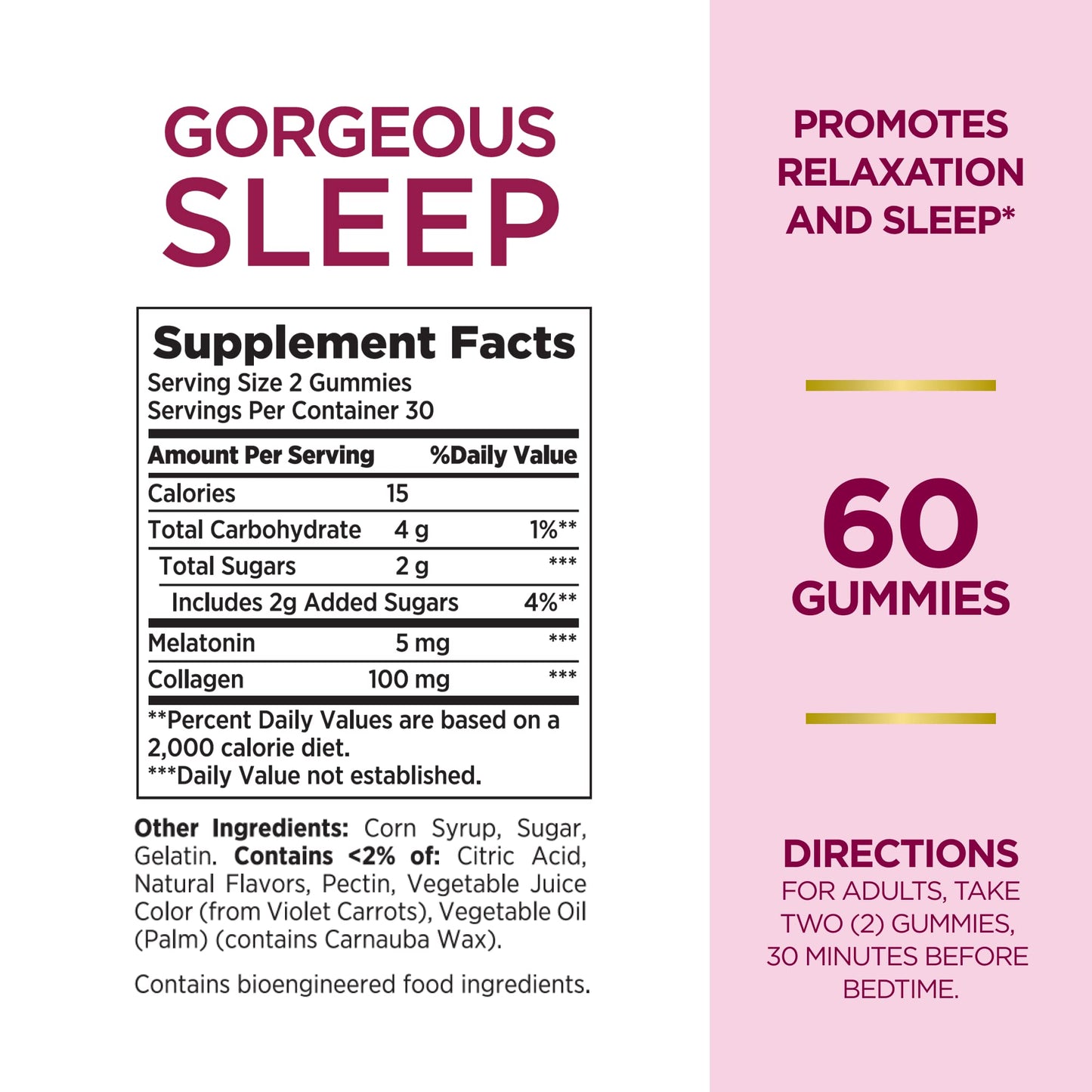 Nature's Bounty Gorgeous Sleep Melatonin Gummies with Collagen — 60 Count