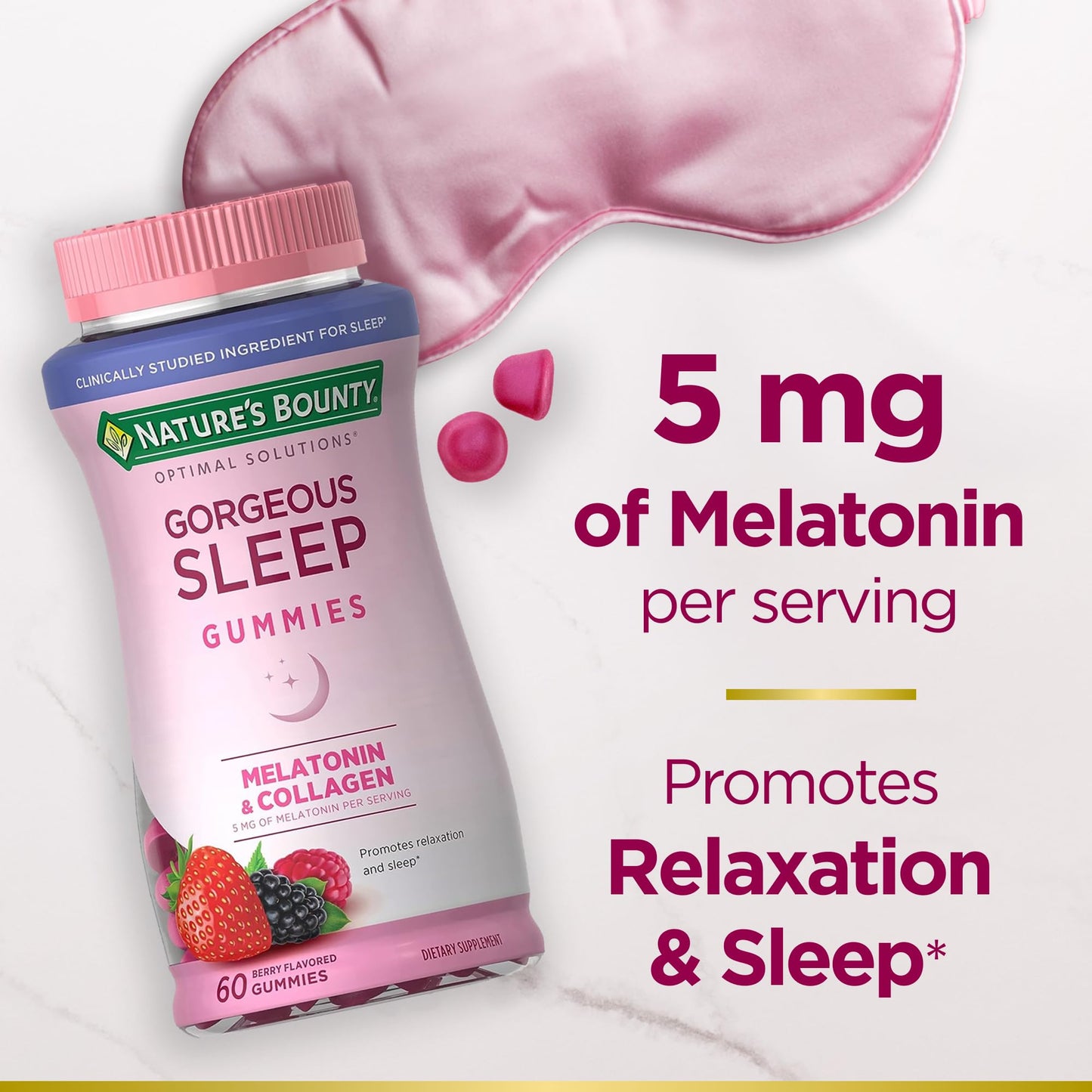 Nature's Bounty Gorgeous Sleep Melatonin Gummies with Collagen — 60 Count